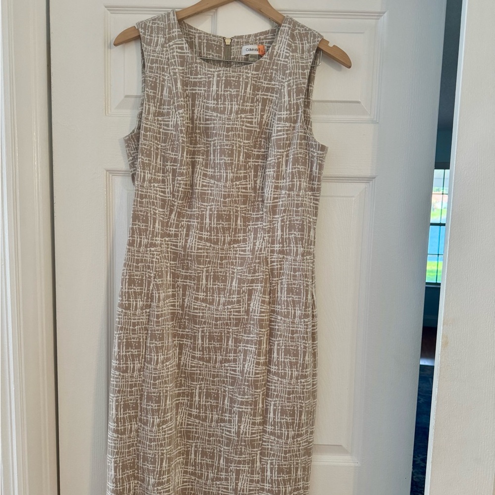Calvin Klein Tan Sleeveless Sheath Midi Dress
